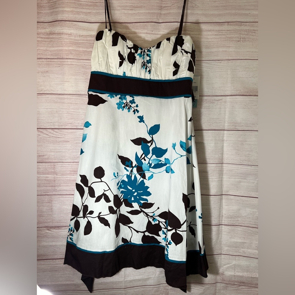 Speechless summer dress white with teal and brown flowers Sz 13